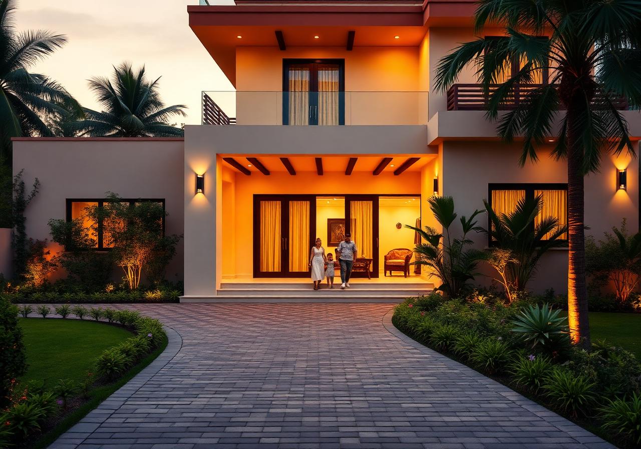 Modern family home at dusk